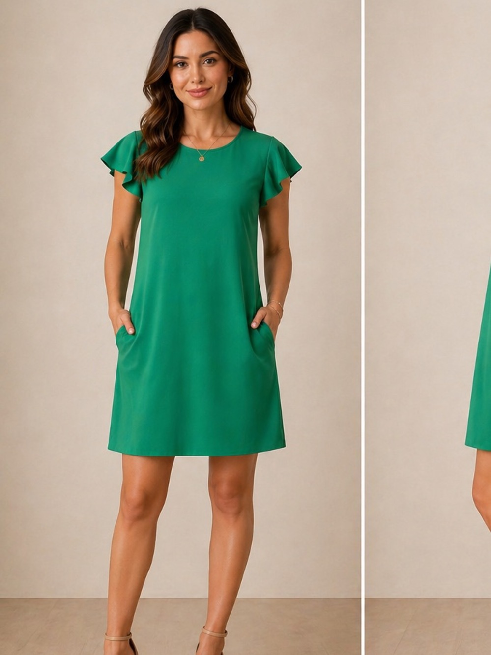 Milly Green Flutter Sleeve Shift Dress Size 4 NWOT Pockets Lined